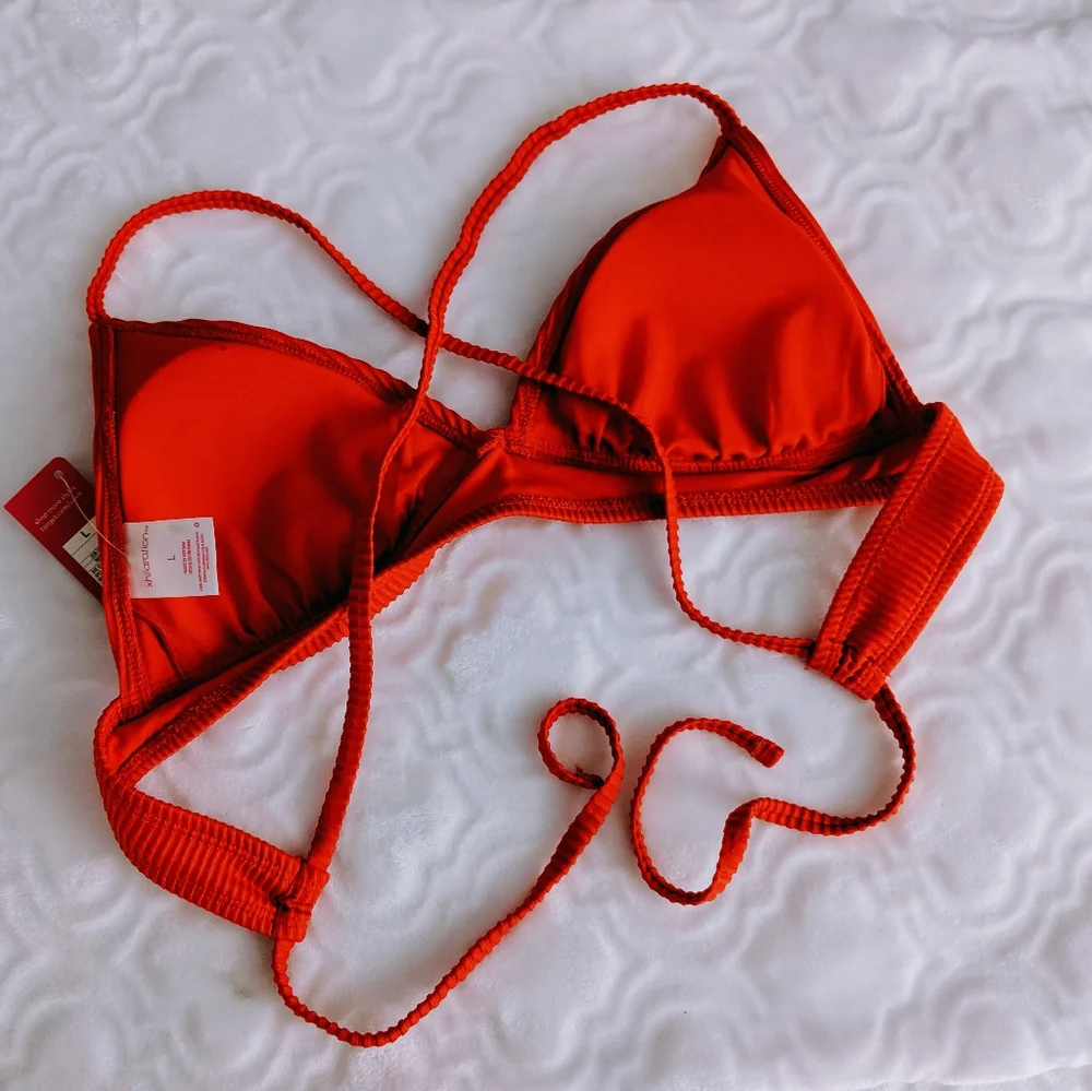 XHILARATION Ribbed Orange TieBack Bikini Top NWT L